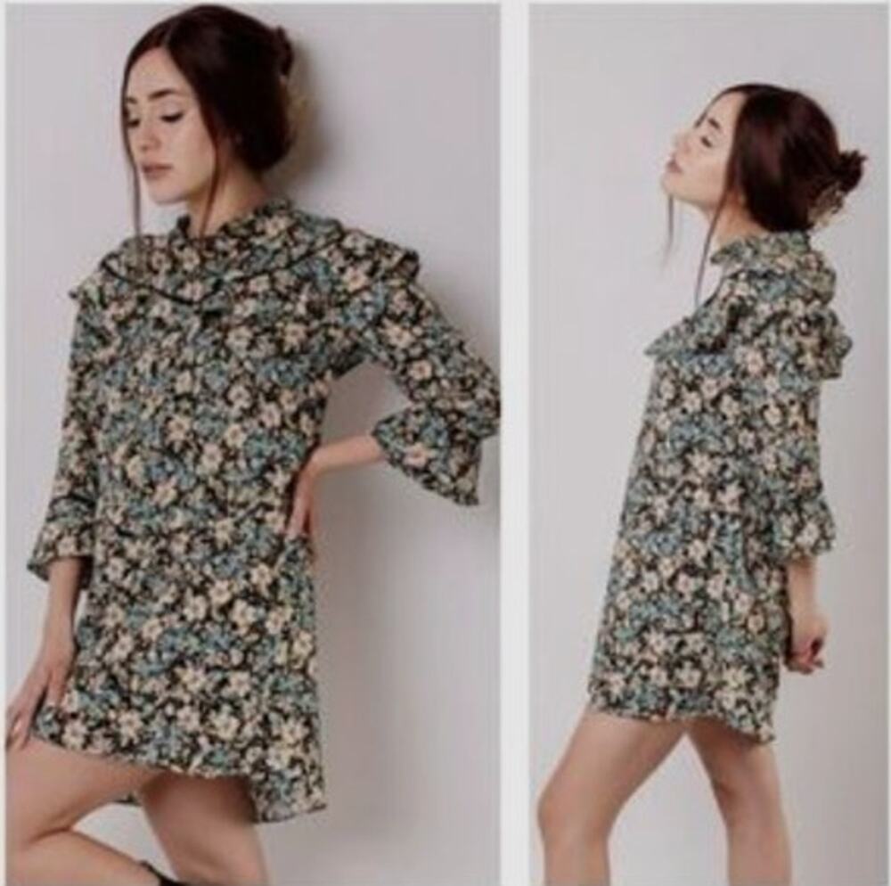 Zara Floral Printed Poplin Mini Dress Size XS
